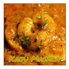 A close-up of my rich and creamy Kaju Masala. This indulgent curry, made with roasted cashews in a tomato-based gravy, is a special treat that I include in my Friday happy meals.