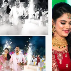 Making a grand entrance as husband and wife. We capture the excitement of the reception with dramatic elements like cold pyro effects, creating a stunning photograph that feels like a movie scene.