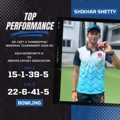 The result of dedicated, smart training. We are incredibly proud of our bowler Shikhar Shetty for his stunning 10-wicket haul in the Dr. Capt K Thimmappiah tournament. This is what happens when skill meets strategy.