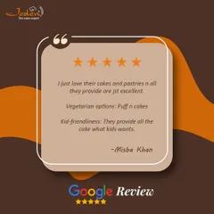 Thank you, Misba Khan, for your kind words. We're delighted to know that you find our cakes, pastries, and vegetarian puffs to be excellent and that we have something for everyone, including the kids.
