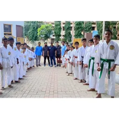 A group of our dedicated students at the Davanagere branch, lined up and ready for their Kumite training seminar. It is inspiring to see the next generation of karateka so focused and prepared to learn.
