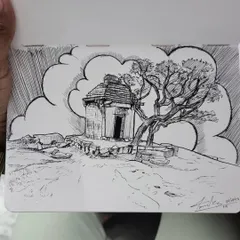 An ink drawing I did using Micron pens. This style of pen and ink art is something we practice in our outdoor sessions, focusing on line work and creating atmosphere with simple tools.