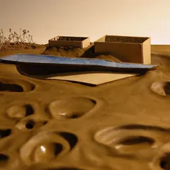 The model illustrates the concept of a new, clean plane (represented by the blue element) being superimposed over the damaged earth, symbolizing a path toward healing and recuperation.