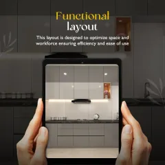This graphic highlights the importance of a functional layout in kitchen design, ensuring efficiency and ease of use.