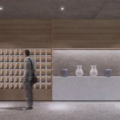 A wall display concept showing distinct zones for different products, like a "Soap Bar" and "Pottery." This approach to spatial planning helps organize the customer experience and tell different stories within one space.
