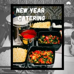 Our setup for New Year catering, featuring the ingredients for one of our popular live stations. We bring all the fresh components to create delicious food on-site.