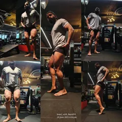 Leg development is a signature of a complete physique. This collage shows various poses that highlight the separation and size in the quads, hamstrings, and calves.