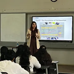 Here I am, breaking down the concept of trust as the foundation of teamwork for MBA students. A key part of my training is showing how effective communication builds collaboration and makes teams stronger.