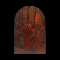 This scene from the 'Way of the Cross' set shows the somber mood through its dark, rich color palette. The use of oil on tin-sheet is a unique feature of this collection, which I was privileged to handle in a past auction.