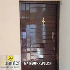 Repolishing a main door to restore its original shine and protect it from wear. A fresh polish can make an old door look brand new.