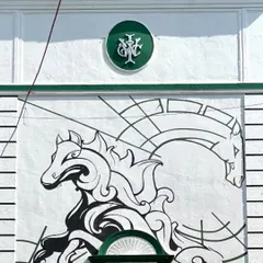 A detail shot of the horse mural. The clean black lines against the white wall create a powerful, graphic effect. It's all about that minimal impact.