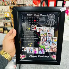 This frame was made as a birthday gift for a husband, featuring a heartfelt personal message alongside a collage of their best moments and a calendar marking the special day.