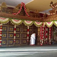 Here is another view of the temple-style stage, showcasing the scale and detailed craftsmanship that goes into our large-scale wedding decorations.