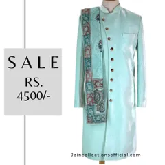 BIG SALE. We are offering an extra 50% off on all selling sherwanis, like this elegant pastel blue one. Grab yours now.