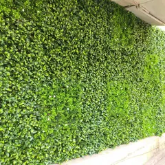 A dense and uniform artificial green wall, perfect for creating a simple, clean, and vibrant green backdrop. This type of installation offers immediate and lasting visual impact.