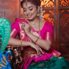 A serene, seated pose from the airbrush makeup demonstration.