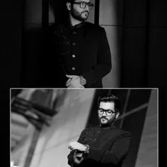 A collage of black and white portraits of the groom, capturing his anticipation and the classic details of his outfit.