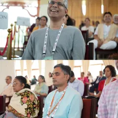 The joy of wisdom and the peace of meditation. These participants in our Spiritual Sojourn program show the range of experiences, from blissful smiles to deep, meditative states, that our courses offer.