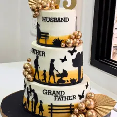 A cake that tells a lifetime's story. Each tier of this 75th birthday cake represents a cherished role: Husband, Father, and Grandfather, celebrating a beautiful legacy of family and love.