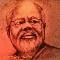 A sand portrait tribute to Prime Minister Narendra Modi on his birthday. I use fine grains of sand to capture the details and character of inspiring personalities.