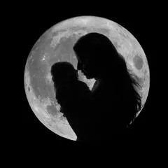 A mother's love is as vast as the universe. This silhouette of a mother holding her baby against the full moon is a powerful and artistic statement.