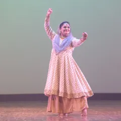 A glimpse of a Kathak performance at SparkLights 2024. The dancer's elegant costume and expressive gesture showcase the storytelling tradition of this classical dance form.