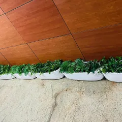 A closer look at the artificial foliage used in the office planters. The plants are dense and varied in texture, providing a realistic appearance that holds up even in high-traffic commercial areas.