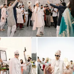 The groom and his squad bringing the energy to the baraat. We ensure the groom's procession is a memorable and high-spirited affair.