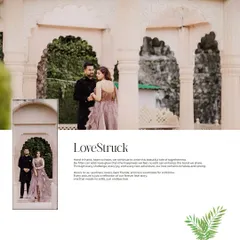 A beautiful album spread design, pairing a large romantic portrait with a smaller inset and a heartfelt love quote.