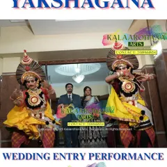 We bring the magnificent theatre of Yakshagana to your wedding day. Here, two of our artists in full, vibrant costume flank the couple, creating a powerful and culturally rich welcome.