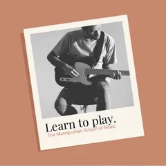 This stylized polaroid shot of a guitarist embodies the cool, creative spirit of learning an instrument. We offer lessons for a range of instruments, including guitar, for all age groups.