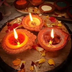 Embrace divine vibes with my tri-color Diya Candles, launched for the Ayodhya temple inauguration. Each diya holds a hidden message, allowing you to immerse yourself in a sacred ambiance.