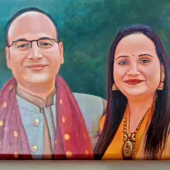 A close-up of a commissioned couple portrait, focusing on their expressions. I work to ensure that the connection between the two individuals is the central narrative of the painting.