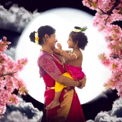 A mother's love under a magical full moon. This Yashoda and Krishna portrait is one of my signature fine art concepts, blending tradition with a dreamy, painterly style.
