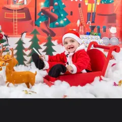 The happiest little Santa's helper, enjoying a sleigh ride through a winter wonderland.