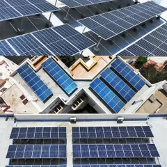 Detailed top-down and angled shots of solar panels installed on different roof structures. Our high-resolution photography captures the precision of the installation.