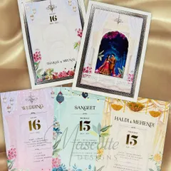 An amazing modern style wedding invitation with a full suite of inserts. Each insert is designed with colors and elements that reflect the decor and theme of the specific wedding event.