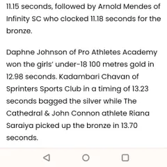 This article highlights Daphne Johnson of Pro Athletes Academy winning the girls' under-18 100m gold.