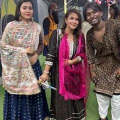 Friends and members posing for a photo during our Navratri Dandiya event. It's all about the community spirit.