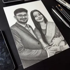 This A4 size couple sketch for a client in West Bengal shows how even a smaller portrait can hold so much detail and love. I used my favorite Brustro graphic pencils for this.