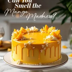 Capturing the essence of summer with this mango drip cake. It's decorated with fresh Alphonso mango slices and delicate white chocolate flowers, promising a taste of tropical sunshine in every bite.