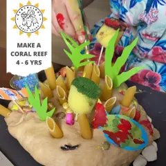 We built our own underwater worlds! Using dough, pasta, and recycled materials, children create their own vibrant coral reefs. This small world play activity is a great way to learn about ocean life.