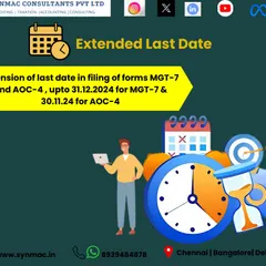 The government sometimes extends deadlines for certain compliance forms. Here, we are highlighting an extension for filing forms MGT-7 and AOC-4, giving companies more time to prepare. We keep you updated on all such official notifications.