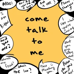 This is the cover art for my debut single, 'Come Talk to Me.' The song is about being a bit of a 'fattu' in social situations and hoping someone else breaks the ice.