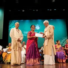 Receiving the 'Best Female Vocalist' award at the Madras Music Academy's Sadas. To receive this honor in the presence of my gurus Vidushis Ranjani-Gayatri made it an unforgettable day.