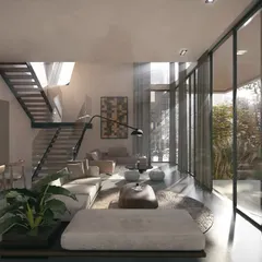 The living space in our Moira Homes project flows directly onto the pool deck, separated only by sliding glass doors. The use of continuous flooring and an open plan creates one large, fluid area for living, dining, and swimming.