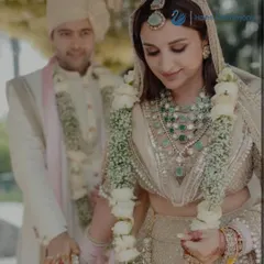 Parineeti looks radiant during her Varmala ceremony. The exchange of garlands symbolizes mutual acceptance and the beginning of a new journey together.