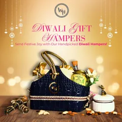 A chic and modern Diwali gift presented in a stylish navy blue handbag-style basket. I've filled it with premium white tea, a decorative white pumpkin jar, and other gourmet surprises, making it a fashionable and festive choice.