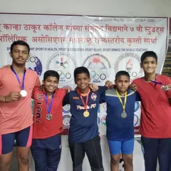 Our five medalists from the 7th Maharashtra State Students Olympic wrestling competition. Their success, including a gold medal for Vikas Narale, is a testament to their hard work and our coaching.
