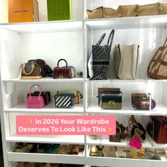 We believe in displaying your beautiful handbags, not hiding them. Here, we used open shelving with clear acrylic dividers to showcase a collection of luxury bags, making them part of the room's decor.